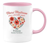 quotedazur - Mug Personnalisé Humour Merci Maîtresse Pour Cette Belle Année Prénom Scolaire Cadeau Noël Original Tasse À Remercier - Rose/Céramique