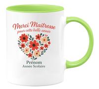 quotedazur - Mug Personnalisé Humour Merci Maîtresse Pour Cette Belle Année Prénom Scolaire Cadeau Noël Original Tasse À Remercier - Vert/Céramique