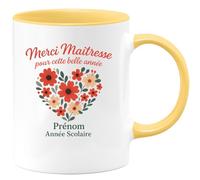 quotedazur - Mug Personnalisé Humour Merci Maîtresse Pour Cette Belle Année Prénom Scolaire Cadeau Noël Original Tasse À Remercier - Jaune/Céramique