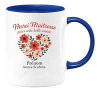 quotedazur - Mug Personnalisé Humour Merci Maîtresse Pour Cette Belle Année Prénom Scolaire Cadeau Noël Original Tasse À Remercier - Bleu/Céramique