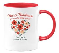 quotedazur - Mug Personnalisé Humour Merci Maîtresse Pour Cette Belle Année Prénom Scolaire Cadeau Noël Original Tasse À Remercier - Rouge/Céramique
