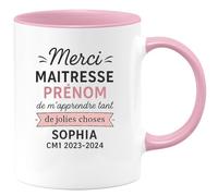 quotedazur - Mug Personnalisé Humour Merci Maîtresse Prénom De M'Apprendre Tant Jolies Choses Sophia Cm1 2023-2024 Cadeau Original Idéal Pour Tasse Unique - Rose/Céramique