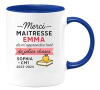 quotedazur - Mug Personnalisé Humour Merci Maîtresse Prénom, Pour Tout, Sophia Cm1 2023-2024 Cadeau Noël Original Tasse Apprentissage - Bleu/Céramique