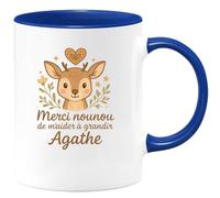 quotedazur - Mug Personnalisé Humour Merci Nounou Agathe, De M'Aider À Grandir Avec Amour Cadeau Original Idéal Tasse Pour Prénom Unique - Bleu/Céramique