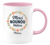 quotedazur - Mug Personnalisé Humour Merci Nounou Mélina, Cadeau Tasse Pour Noël Dire Avec Charme Original Remercier Style - Rose/Céramique