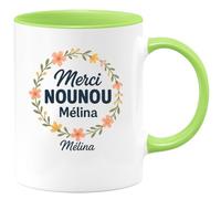 quotedazur - Mug Personnalisé Humour Merci Nounou Mélina, Cadeau Tasse Pour Noël Dire Avec Charme Original Remercier Style - Vert/Céramique