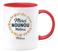 quotedazur - Mug Personnalisé Humour Merci Nounou Mélina, Cadeau Tasse Pour Noël Dire Avec Charme Original Remercier Style - Rouge/Céramique