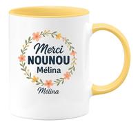quotedazur - Mug Personnalisé Humour Merci Nounou Mélina, Cadeau Tasse Pour Noël Dire Avec Charme Original Remercier Style - Jaune/Céramique