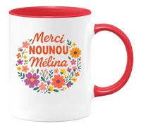 quotedazur - Mug Personnalisé Humour Merci Nounou Mélina, Votre Dévouement Est Inestimable Cadeau Original Tasse Prénom Noël - Rouge/Céramique