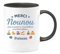 quotedazur - Mug Personnalisé Humour Merci Nounou Pour Ta Patience, Gentillesse Et Bienveillance Prénom Cadeau Noël Original Tasse Exceptionnelle Attentionnée - Noir/Céramique