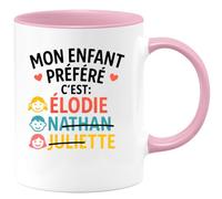 quotedazur - Mug Personnalisé Humour Mon Enfant Préféré Élodie, Nathan, Juliette Tasse Cadeau Original Prénom - Rose/Céramique