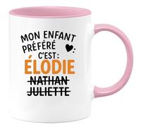 quotedazur - Mug Personnalisé Humour Mon Enfant Préféré Élodie, Nathan, Juliette Unique Cadeau Tasse Prénom Original Design - Rose/Céramique