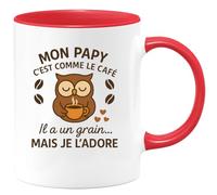 quotedazur - Mug Personnalisé Humour Mon Papy C'Est Comme Le Café Il A Un Grain... Mais Je L'Adore Cadeau Original Idéal Pour Noël Grand-Père Avec Tasse Unique Et Drôle Futur Papou - Rouge/Céramique