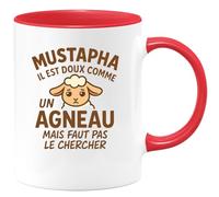 quotedazur - Mug Personnalisé Humour Mustapha Doux Comme Un Agneau, Mais Ne Le Cherche Pas Idée Cadeau Originale Tasse Unique Pour Homme - Rouge/Céramique