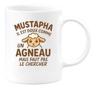 quotedazur - Mug Personnalisé Humour Mustapha Doux Comme Un Agneau, Mais Ne Le Cherche Pas Idée Cadeau Originale Tasse Unique Pour Homme - Blanc/Céramique