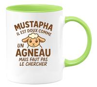 quotedazur - Mug Personnalisé Humour Mustapha Doux Comme Un Agneau, Mais Ne Le Cherche Pas Idée Cadeau Originale Tasse Unique Pour Homme - Vert/Céramique
