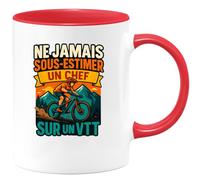 quotedazur - Mug Personnalisé Humour Ne Jamais Sous- Estimer Un Textier Sur Vtt Cadeau Original Parfait Tasse Vélo Pour Passionné De Et Cyclisme - Rouge/Céramique