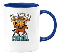 quotedazur - Mug Personnalisé Humour Ne Jamais Sous- Estimer Une Femme Passionnée De Son Cheval Cadeau Original Tasse Pour Passionnées D'Équitation Et Chevaux - Bleu/Céramique