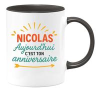 quotedazur - Mug Personnalisé Humour Nicolas, Aujourd'Hui C'Est Ton Anniversaire, Une Journée À Célébrer Cadeau Original Tasse Pour Noël - Noir/Céramique