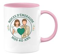 quotedazur - Mug Personnalisé Humour Noces D’Émeraude Nos 40 Ans Cadeau Original Idéal Noël Tasse Anniversaire Union Émeraude - Rose/Céramique