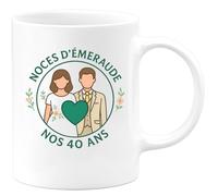 quotedazur - Mug Personnalisé Humour Noces D’Émeraude Nos 40 Ans Cadeau Original Idéal Noël Tasse Anniversaire Union Émeraude - Blanc/Céramique
