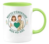 quotedazur - Mug Personnalisé Humour Noces D’Émeraude Nos 40 Ans Cadeau Original Idéal Noël Tasse Anniversaire Union Émeraude - Vert/Céramique
