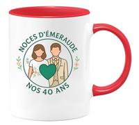 quotedazur - Mug Personnalisé Humour Noces D’Émeraude Nos 40 Ans Cadeau Original Idéal Noël Tasse Anniversaire Union Émeraude - Rouge/Céramique