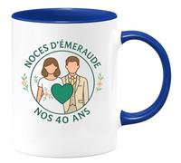 quotedazur - Mug Personnalisé Humour Noces D’Émeraude Nos 40 Ans Cadeau Original Idéal Noël Tasse Anniversaire Union Émeraude - Bleu/Céramique