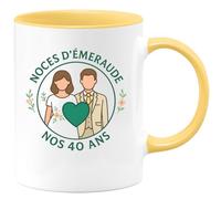 quotedazur - Mug Personnalisé Humour Noces D’Émeraude Nos 40 Ans Cadeau Original Idéal Noël Tasse Anniversaire Union Émeraude - Jaune/Céramique