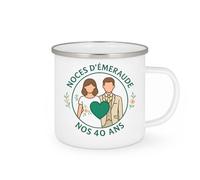 quotedazur - Mug Personnalisé Humour Noces D’Émeraude Nos 40 Ans Cadeau Original Idéal Noël Tasse Anniversaire Union Émeraude - Blanc/Émaillé