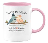 quotedazur - Mug Personnalisé Humour Noces De Coton 24/08/2023 24/08/2024 Gabriel Louise, 365 Jours Bonheur Cadeau Original Idéal Tasse Romantique Exclusif - Rose/Céramique