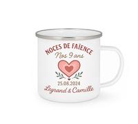 quotedazur - Mug Personnalisé Humour Noces De Faïence 9 Ans, 25/08/2024 Cadeau Original Pour Noël Legrand Camille Tasse Anniversaire - Blanc/Émaillé