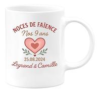 quotedazur - Mug Personnalisé Humour Noces De Faïence 9 Ans, 25/08/2024 Cadeau Original Pour Noël Legrand Camille Tasse Anniversaire - Blanc/Céramique