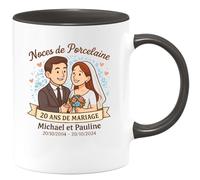quotedazur - Mug Personnalisé Humour Noces De Porcelaine 20 Ans Mariage Micheal Pauline 20/10/2004-20/10/2024 Cadeau Noël Original Élégant Tasse Anniversaire - Noir/Céramique