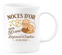 quotedazur - Mug Personnalisé Humour Noces D'Or Anniversaire 50 Ans 22/05/2024 Legrand Sophia Cadeau Original Verre De Mariage Idée Tasse Pour Élégant - Blanc/Céramique