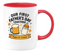quotedazur - Mug Personnalisé Humour Our First Father'S Day Together Cadeau Original Tasse Papa Et Louise Idéal Pour Noël Spéciale Fête Des Pères Futur Anniversaire Annonce Naissance - Rouge/Céramique