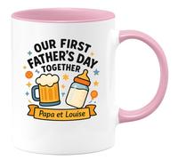 quotedazur - Mug Personnalisé Humour Our First Father'S Day Together Cadeau Original Tasse Papa Et Louise Idéal Pour Noël Spéciale Fête Des Pères Futur Anniversaire Annonce Naissance - Rose/Céramique