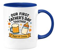 quotedazur - Mug Personnalisé Humour Our First Father'S Day Together Cadeau Original Tasse Papa Et Louise Idéal Pour Noël Spéciale Fête Des Pères Futur Anniversaire Annonce Naissance - Bleu/Céramique