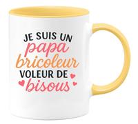 quotedazur - Mug Personnalisé Humour Papa Bricoleur, Voleur De Bisous Tasse Cadeau Parfaite Original Pour Noël Avec Unique Futur Anniversaire Fête Des Pères Annonce Naissance - Jaune/Céramique