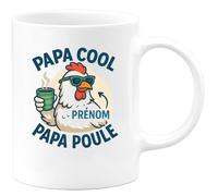 quotedazur - Mug Personnalisé Humour Papa Cool Prénom Poule Cadeau Tasse Unique Et Original Idée Originale Pour Noël Sympa Futur Anniversaire Fête Des Pères Annonce Naissance - Blanc/Céramique