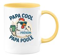 quotedazur - Mug Personnalisé Humour Papa Cool Prénom Poule Cadeau Tasse Unique Et Original Idée Originale Pour Noël Sympa Futur Anniversaire Fête Des Pères Annonce Naissance - Jaune/Céramique