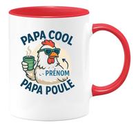 quotedazur - Mug Personnalisé Humour Papa Cool Prénom Poule Cadeau Tasse Unique Et Original Idée Originale Pour Noël Sympa Futur Anniversaire Fête Des Pères Annonce Naissance - Rouge/Céramique