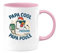 quotedazur - Mug Personnalisé Humour Papa Cool Prénom Poule Cadeau Tasse Unique Et Original Idée Originale Pour Noël Sympa Futur Anniversaire Fête Des Pères Annonce Naissance - Rose/Céramique