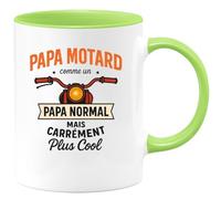 quotedazur - Mug Personnalisé Humour Papa Motard, Un Normal Mais Bien Plus Cool Et Passionné Idée Cadeau Originale Tasse Pour Noël Stylé À Offrir Futur Anniversaire Fête Des Pères - Vert/Céramique