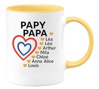 quotedazur - Mug Personnalisé Humour Papy Papa Avec Prénoms Léa, Léo, Arthur, Mila, Chloé, Anna, Alice, Louis Cadeau Original Idéal Tasse Pour Noël Grand-Père Unique Et Mémorable - Jaune/Céramique