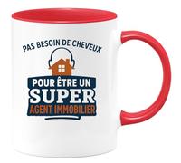 quotedazur - Mug Personnalisé Humour Pas Besoin De Cheveux Pour Être Un Super Agent Immobilier Idée Cadeau Noël Originale Tasse Humoristique - Rouge/Céramique