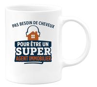 quotedazur - Mug Personnalisé Humour Pas Besoin De Cheveux Pour Être Un Super Agent Immobilier Idée Cadeau Noël Originale Tasse Humoristique - Blanc/Céramique