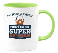 quotedazur - Mug Personnalisé Humour Pas Besoin De Cheveux Pour Être Un Super Agent Immobilier Idée Cadeau Noël Originale Tasse Humoristique - Vert/Céramique