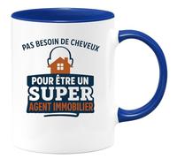 quotedazur - Mug Personnalisé Humour Pas Besoin De Cheveux Pour Être Un Super Agent Immobilier Idée Cadeau Noël Originale Tasse Humoristique - Bleu/Céramique