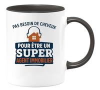 quotedazur - Mug Personnalisé Humour Pas Besoin De Cheveux Pour Être Un Super Agent Immobilier Idée Cadeau Noël Originale Tasse Humoristique - Noir/Céramique